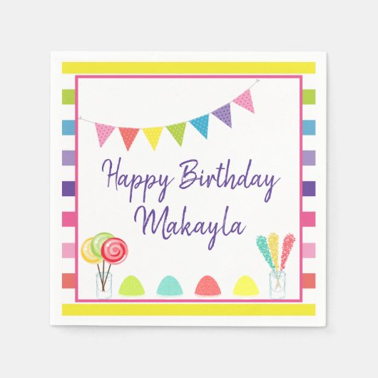ハッピーバースデーキャンディランドスウィートトリートカスタムパーティー スタンダードカクテルナプキン (正面)