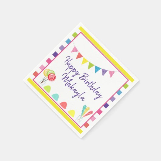 ハッピーバースデーキャンディランドスウィートトリートカスタムパーティー スタンダードカクテルナプキン (角)