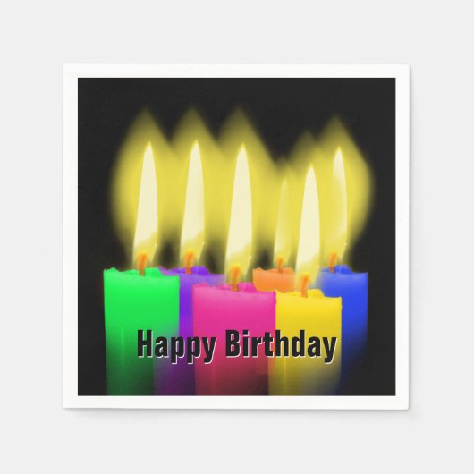 ハッピーバースデーキャンドルオンブラック スタンダードカクテルナプキン (正面)