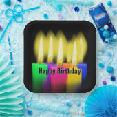 ハッピーバースデーキャンドルオンブラック ペーパープレート (パーティー)