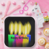 ハッピーバースデーキャンドルオンブラック ペーパープレート (パーティー)