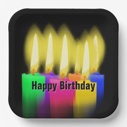 ハッピーバースデーキャンドルオンブラック ペーパープレート (正面)