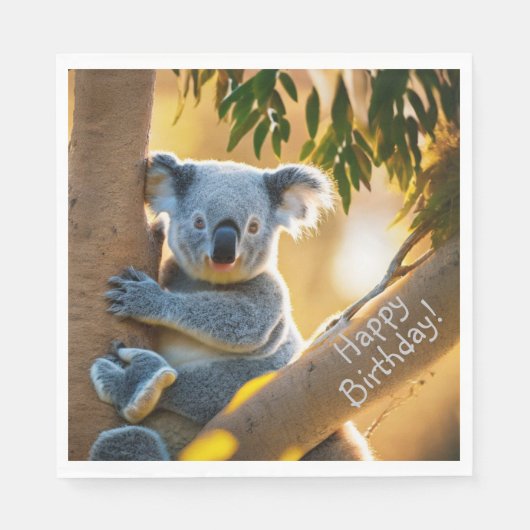 ハッピーバースデーキュートコアラベア スタンダードランチョンナプキン (正面)