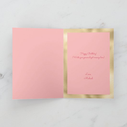 ハッピーバースデーキュートピンクバルーン金ゴールドタイポグラフィ カード (内部)
