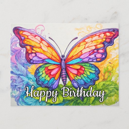 ハッピーバースデーキュートレトロバタフライスケッチ シーズンポストカード (正面)