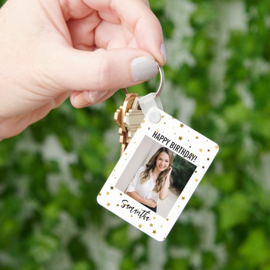 ハッピーバースデーキーチェーン、名前をカスタムする&フォトギフト キーホルダー (手)