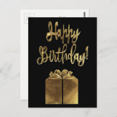 ハッピーバースデーギフトブラック&金ゴールドルックタイポグラフィ ポストカード (正面/裏面)
