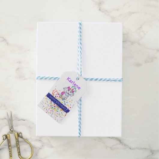 ハッピーバースデーギフトラベルゾウ ギフトタグ (より糸付き)