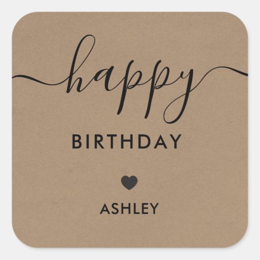 ハッピーバースデーギフトラベル、誕生日ラベル、Kraft スクエアシール (正面)
