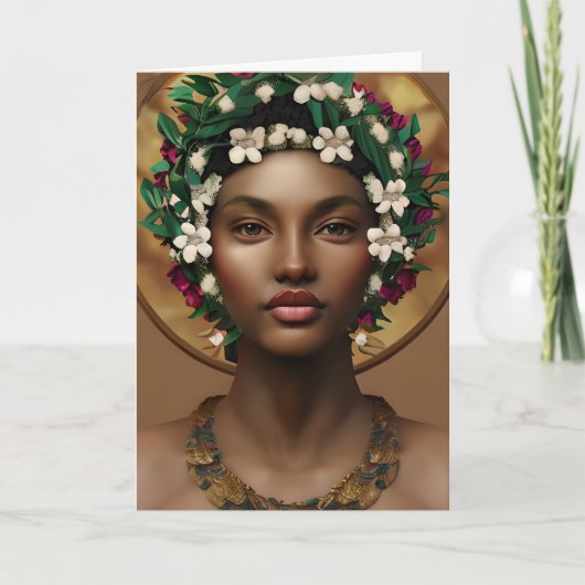 ハッピーバースデークイーン，美しいアフリカ系アメリカ人 カード (正面)