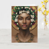 ハッピーバースデークイーン，美しいアフリカ系アメリカ人 カード (黄色い花)