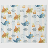 ハッピーバースデークジラ&カメ | 青航海の色 ラッピングペーパー (フラット)