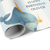 ハッピーバースデークジラ&カメ | 青航海の色 ラッピングペーパー (ロールコーナー)