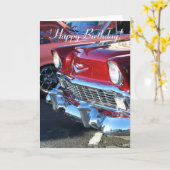 ハッピーバースデークラシックで赤い車の挨拶状 カード (黄色い花)
