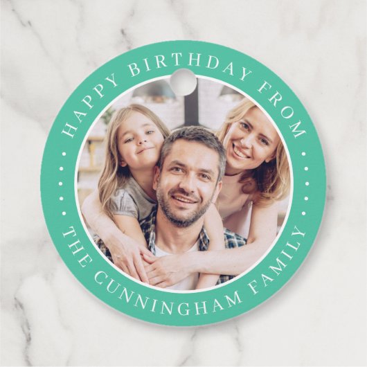 ハッピーバースデークラシックシンプルの家族写真 フェイバータグ (裏面)