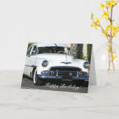 ハッピーバースデークラシックホワイトカーのグリーティングカード カード (黄色い花)