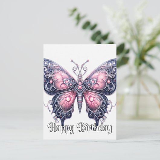 ハッピーバースデークリエイティブバタフライデザイン シーズンポストカード (スタンド正面)