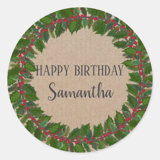 ハッピーバースデークリスマスフローラリースクラフトクラス ラウンドシール (正面)