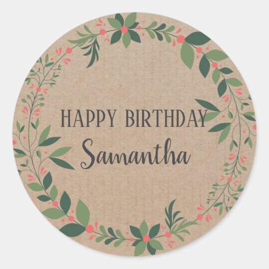 ハッピーバースデークリスマスフローラリースクラフト ラウンドシール (正面)