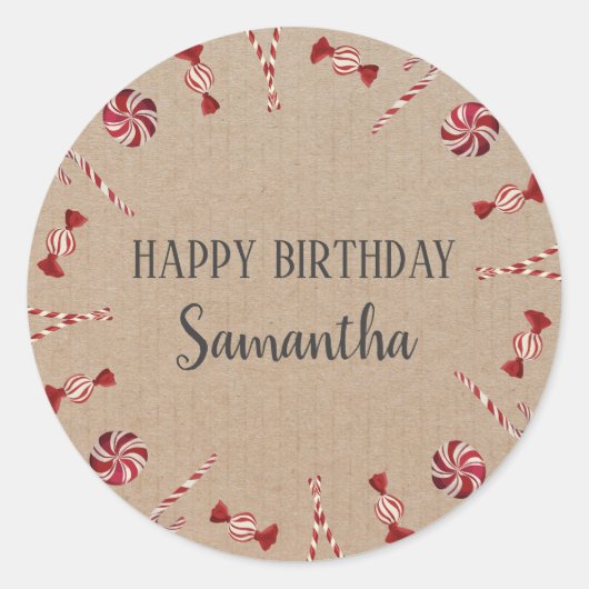 ハッピーバースデークリスマスフローラリースクラフト ラウンドシール (正面)