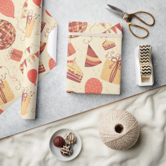 ハッピーバースデークリーム ラッピングペーパー (クラフト)