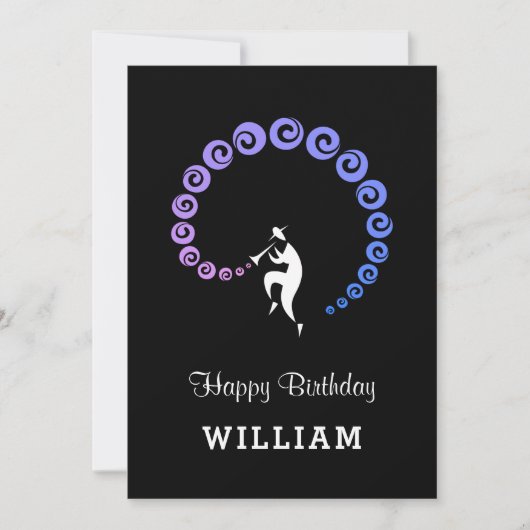 ハッピーバースデークールジャズミュージシャンブルー薄紫カード (正面)