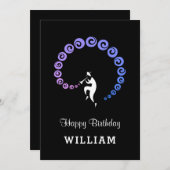 ハッピーバースデークールジャズミュージシャンブルー薄紫カード (正面/裏面)