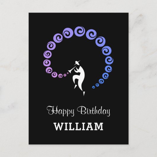 ハッピーバースデークールジャズミュージシャンブルー薄紫 ポストカード (正面)