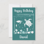 ハッピーバースデークールブルー水中海 サンキューカード (正面)