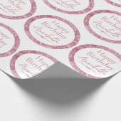 ハッピーバースデーグラマリーピンクグリッターとダイヤモンド ラッピングペーパー (角)