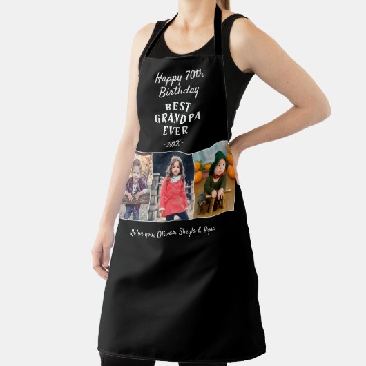 ハッピーバースデーグランパ3枚フォトブラックエプロン エプロン (インサイチュ)