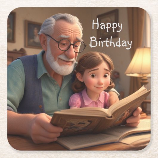 ハッピーバースデーグランパ スクエアペーパーコースター (正面)