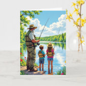 ハッピーバースデーグランパ | 魚釣りと孫 カード (黄色い花)