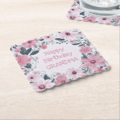 ハッピーバースデーグランマパステルピンクフラワーズフローラ ペーパーコースター (アングル)