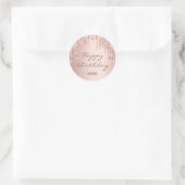 ハッピーバースデーグリッターバラ金ゴールドピンクスパークルグラム ラウンドシール (バッグ)