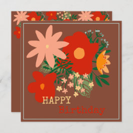ハッピーバースデーグリーティングカードオリジナルフラワーブラウン 招待状