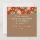 ハッピーバースデーグリーティングカードオリジナルフラワーベージュ 招待状 (裏面)