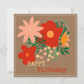ハッピーバースデーグリーティングカードオリジナルフラワーベージュ 招待状 (正面)