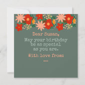 ハッピーバースデーグリーティングカードオリジナル花ブルー 招待状 (裏面)