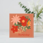 ハッピーバースデーグリーティングカードオリジナル花赤 招待状 (スタンド正面)