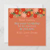 ハッピーバースデーグリーティングカードオリジナル花赤 招待状 (裏面)