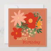 ハッピーバースデーグリーティングカードオリジナル花赤 招待状 (正面)