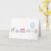 ハッピーバースデーグリーティングカード – ピンクとブルー カード (黄色い花)