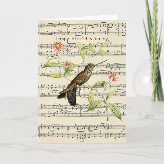 ハッピーバースデーグリーティングカードhummingbirdヴィンテージ カード (正面)