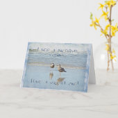 ハッピーバースデーグリーティング – 2つの若いシーグルブルー カード (黄色い花)