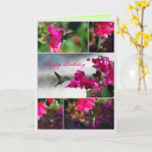 ハッピーバースデーグリーンスロートカリブハミングバード カード (黄色い花)