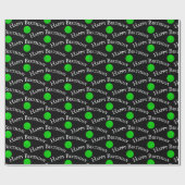 ハッピーバースデーグリーンピックボールオンブラック ラッピングペーパー (フラット)