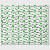 ハッピーバースデーグリーンピックボールオンホワイト ラッピングペーパー (フラット)