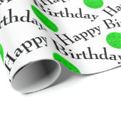 ハッピーバースデーグリーンピックボールオンホワイト ラッピングペーパー (ロールコーナー)