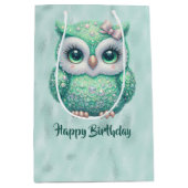 ハッピーバースデーグリーンフクロウオングリーン ミディアムペーパーバッグ (正面)